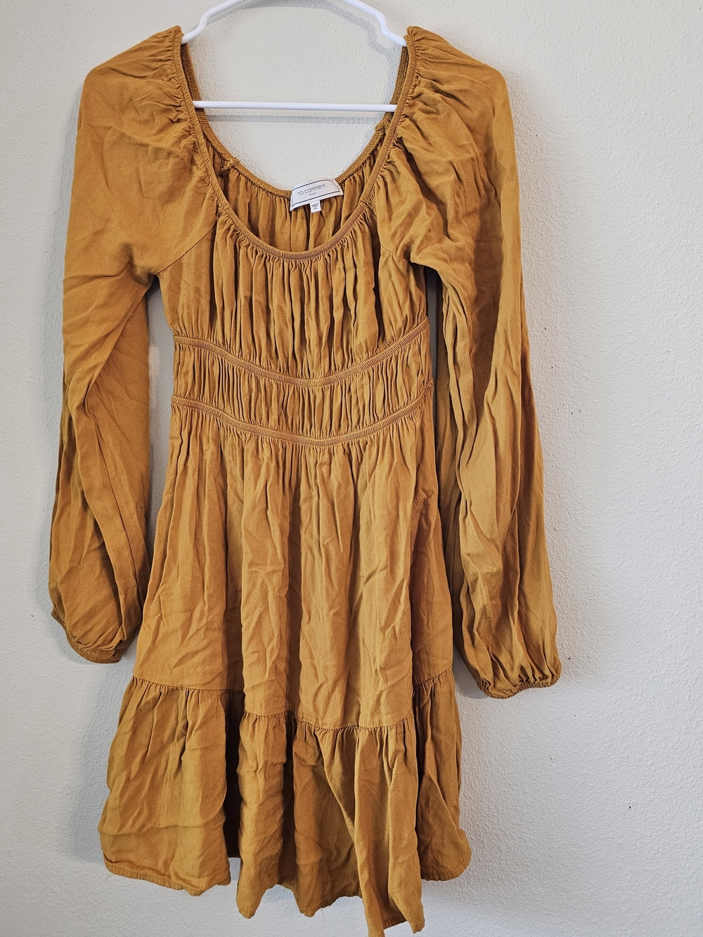 Women's Mustard Long-Sleeve Tiered Mini Dress